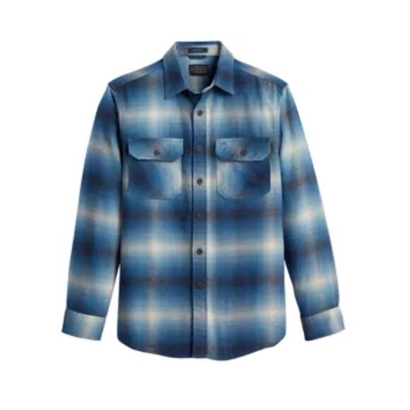 Pendleton Men’s Tall Super Soft Burnside Flannel Shirt Blue Plaid Cotton Medium - Picture 2 of 7